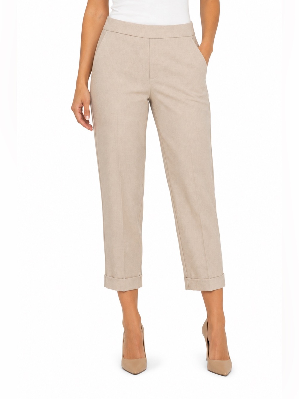 Rachel Zoe Womens Size 6 Beige Cropped Dress Pants Cuffed Hem Career Work NWT